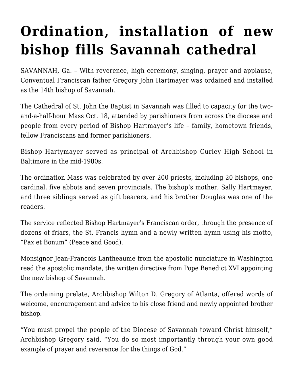 Ordination, Installation of New Bishop Fills Savannah Cathedral