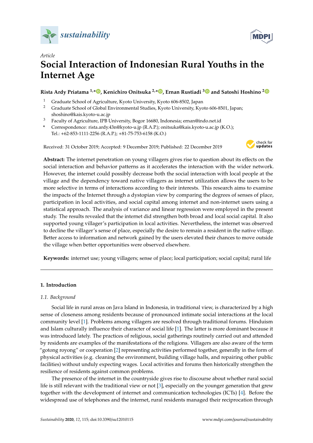 Social Interaction of Indonesian Rural Youths in the Internet Age