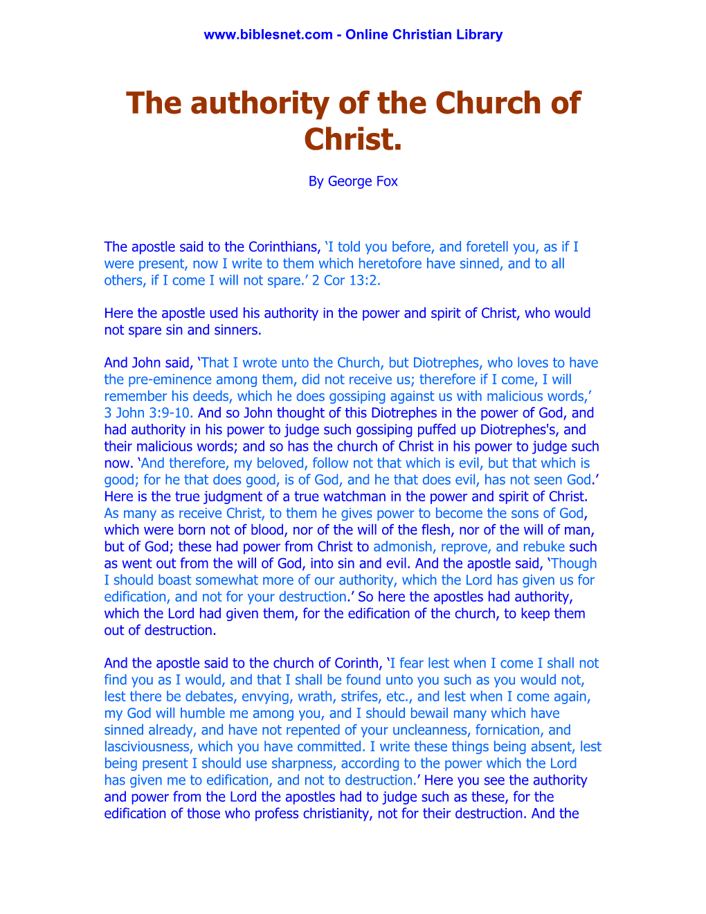 The Authority of the Church of Christ
