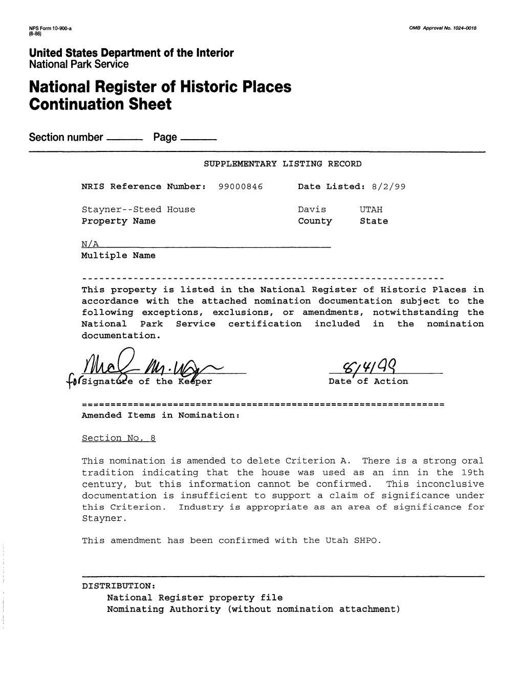 National Register of Historic Places Continuation Sheet