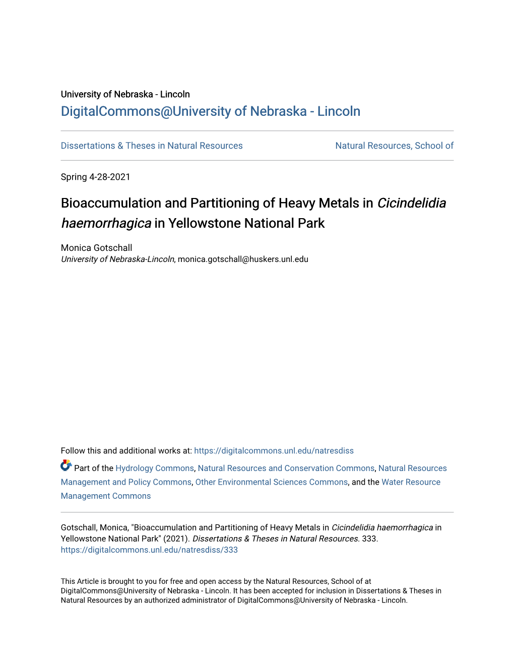 Bioaccumulation and Partitioning of Heavy Metals in &lt;I&gt;Cicindelidia