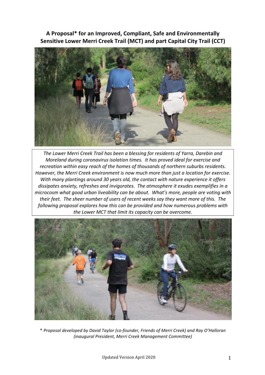 A Proposal* for an Improved, Compliant, Safe and Environmentally Sensitive Lower Merri Creek Trail (MCT) and Part Capital City Trail (CCT)