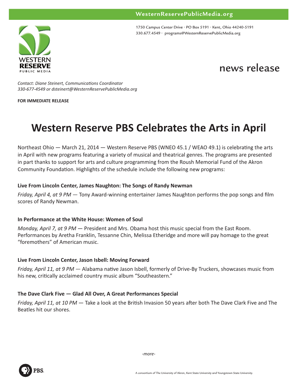 Western Reserve PBS Celebrates the Arts in April