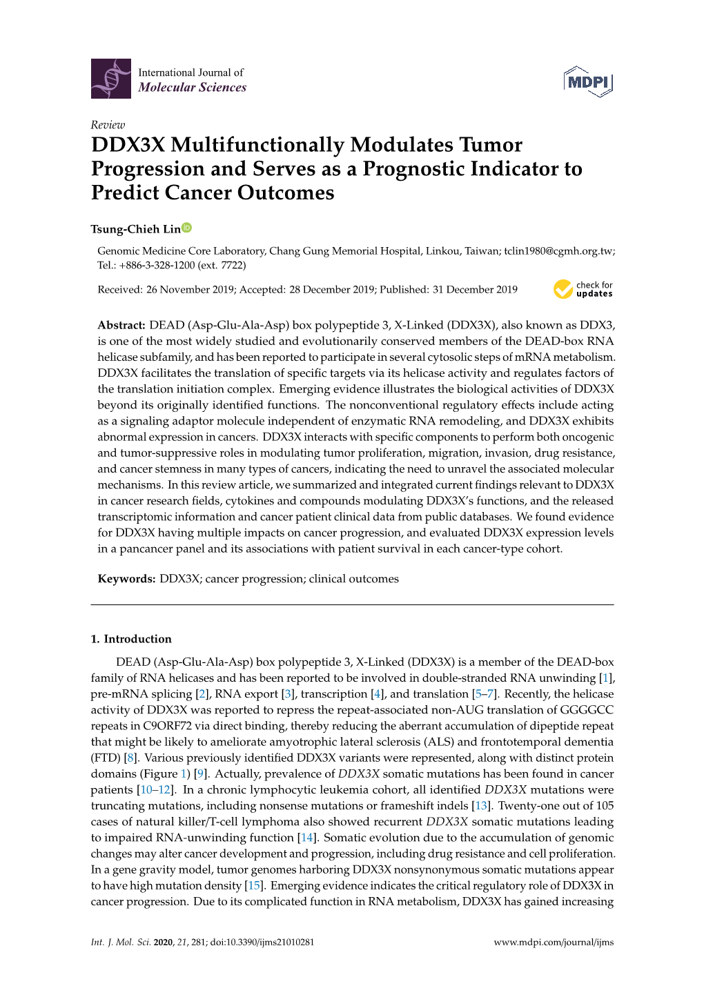 DDX3X Multifunctionally Modulates Tumor Progression and Serves As a Prognostic Indicator to Predict Cancer Outcomes