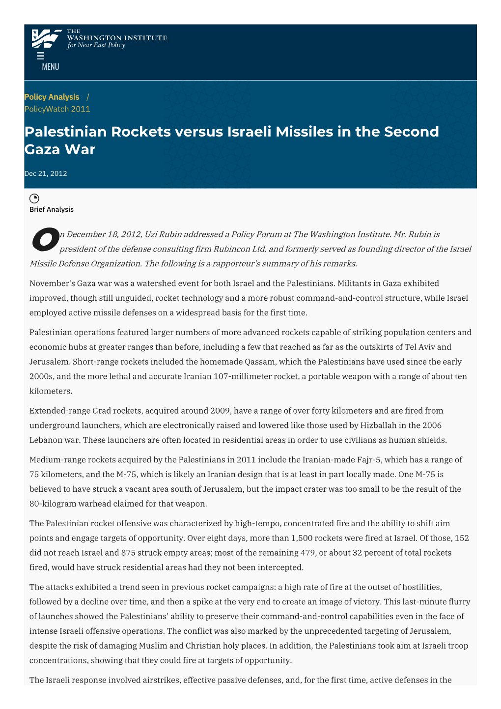 Palestinian Rockets Versus Israeli Missiles in the Second Gaza War