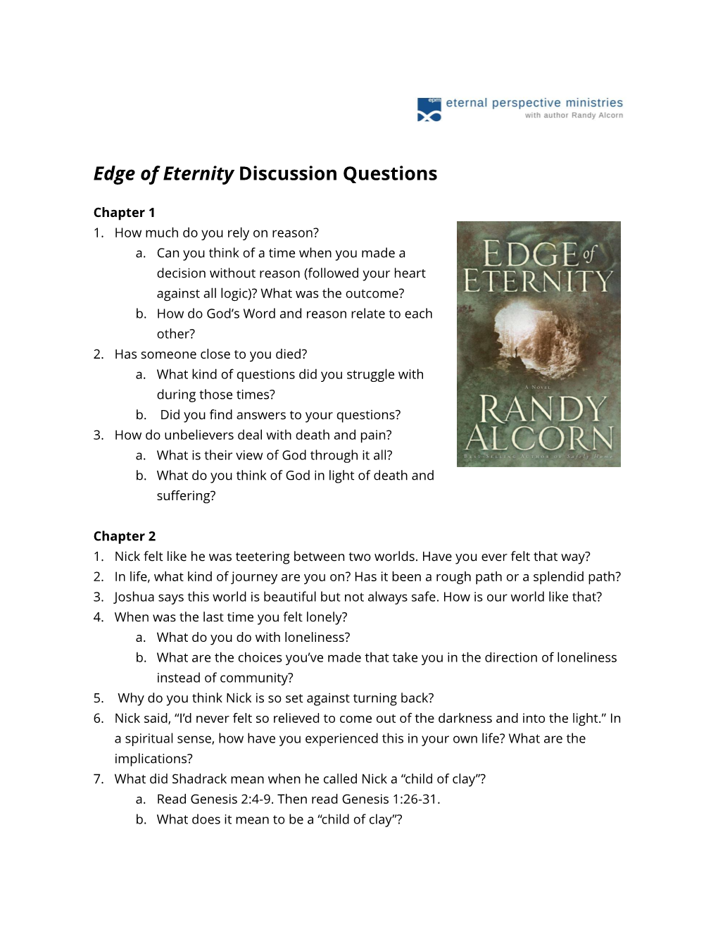 Discussion Questions for Edge of Eternity by Randy Alcorn