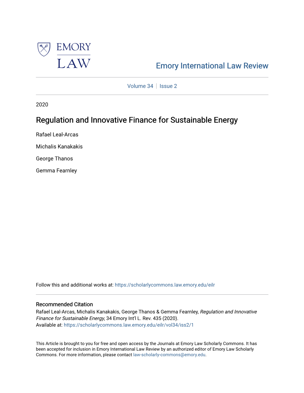 Regulation and Innovative Finance for Sustainable Energy