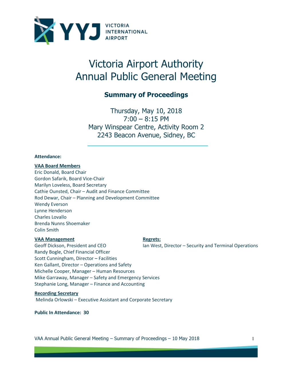 Victoria Airport Authority Annual Public