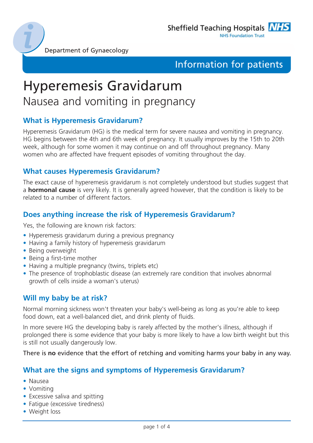 Hyperemesis Gravidarum Nausea and Vomiting in Pregnancy