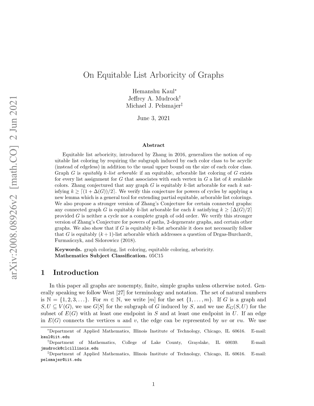 Arxiv:2008.08926V2 [Math.CO] 2 Jun 2021