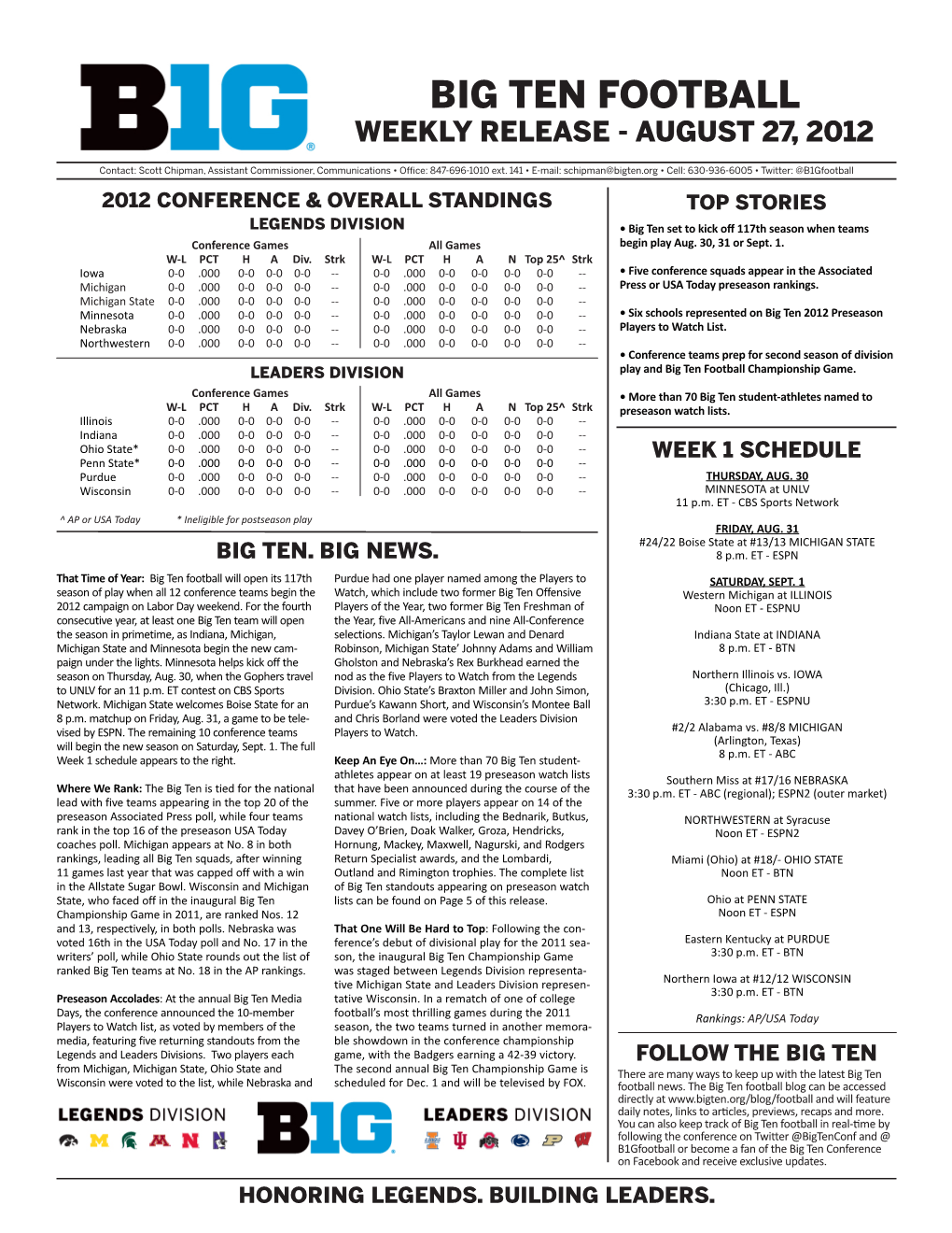 Big Ten Football Weekly Release - August 27, 2012