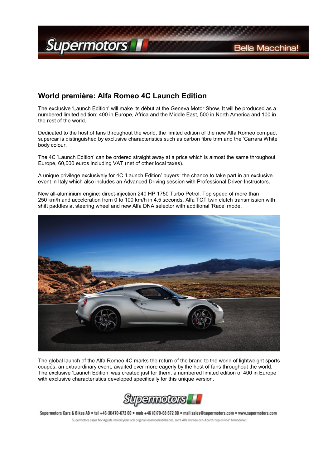 World Première: Alfa Romeo 4C Launch Edition