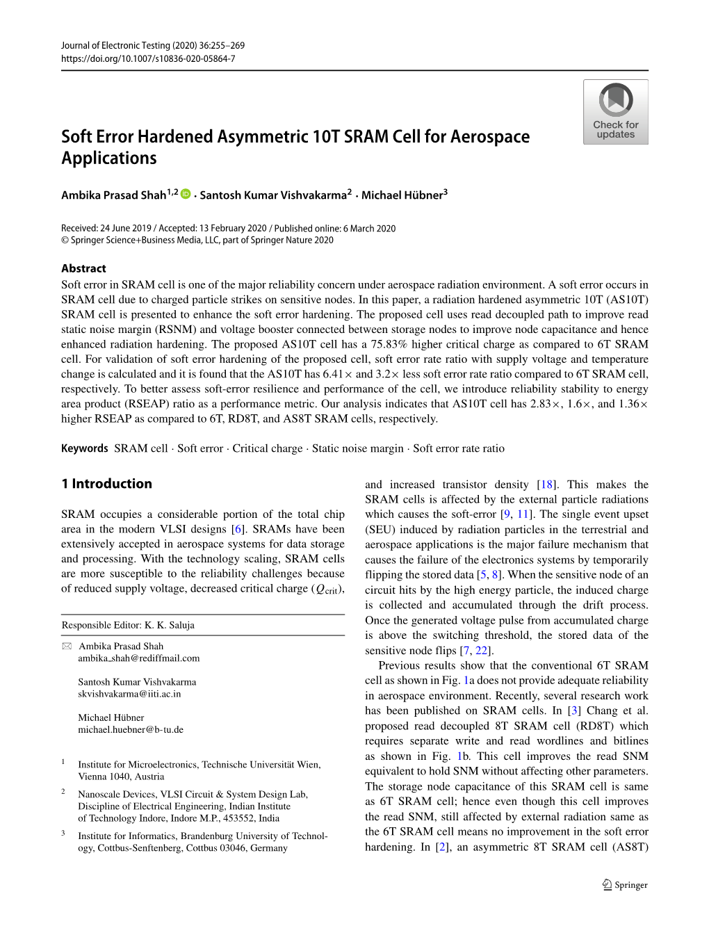 Soft Error Hardened Asymmetric 10T SRAM Cell for Aerospace Applications