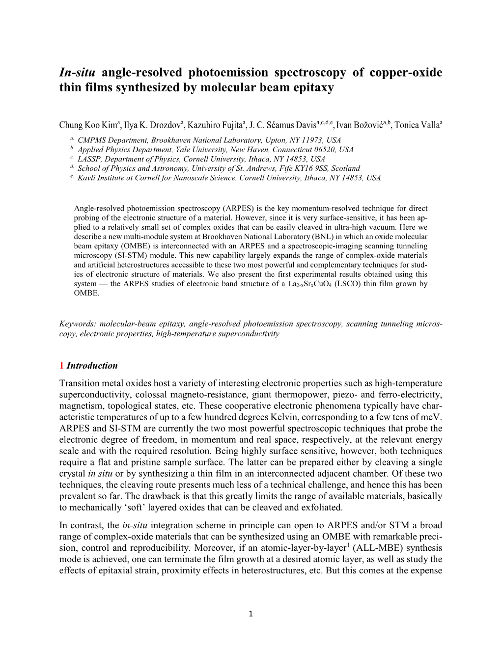 In-Situ Angle-Resolved Photoemission Spectroscopy of Copper-Oxide Thin Films Synthesized by Molecular Beam Epitaxy