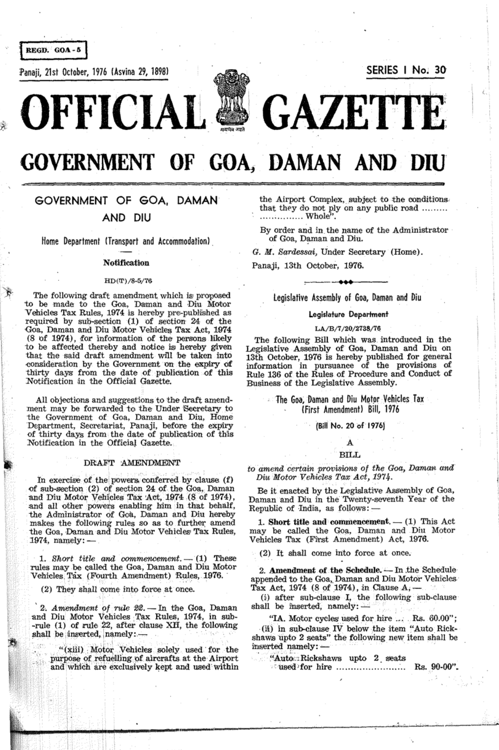 Officiai1 Gazette' Government of Goa, Daman and Diu