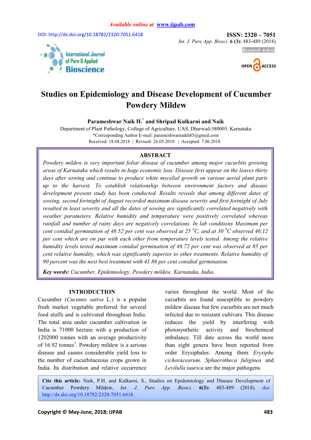 Studies on Epidemiology and Disease Development of Cucumber Powdery Mildew