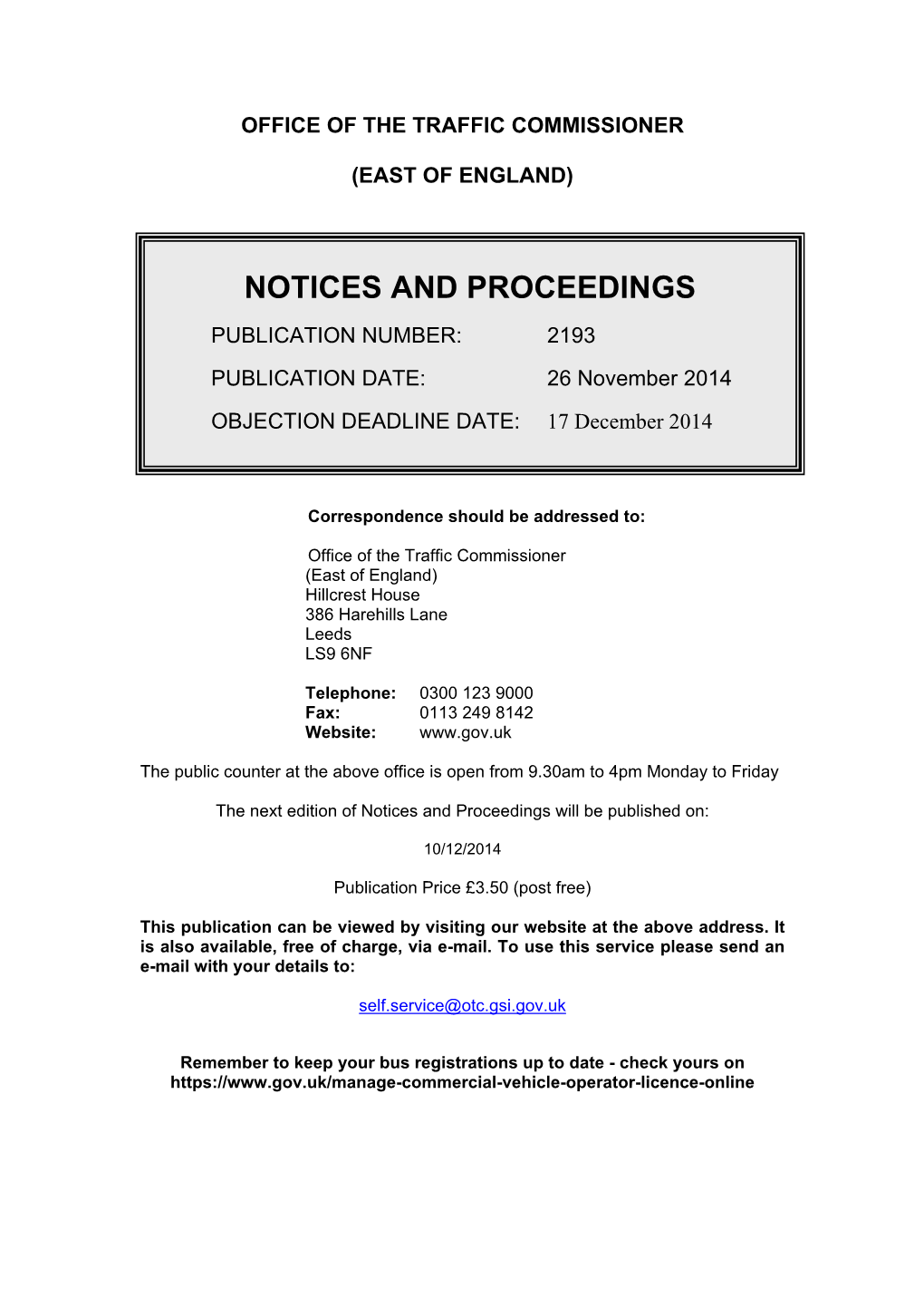 NOTICES and PROCEEDINGS 26 November 2014