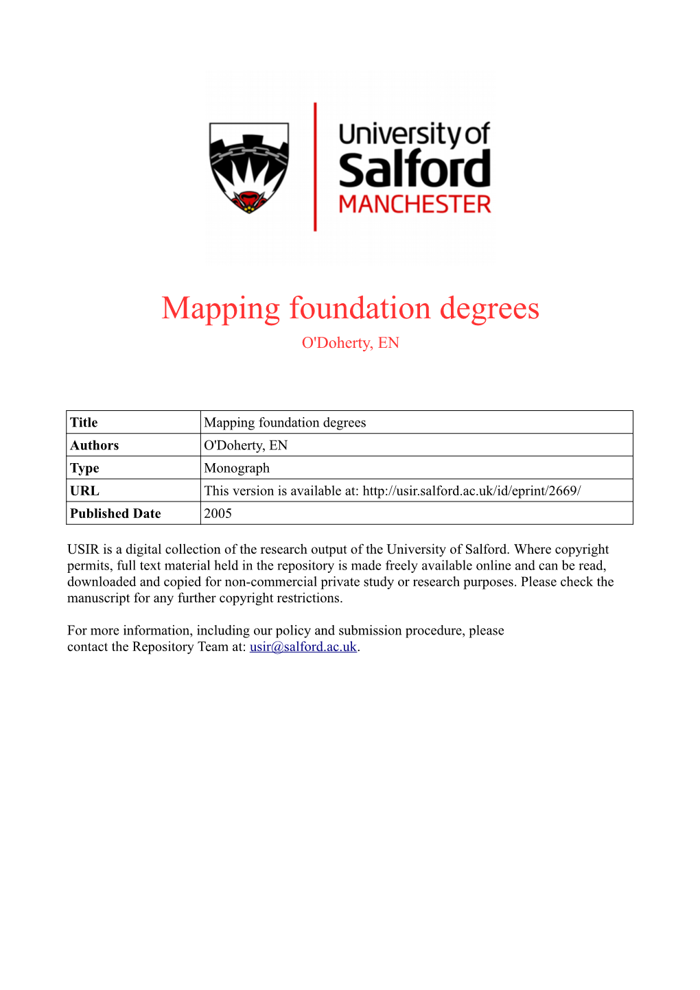 Mapping Foundation Degrees O'doherty, EN