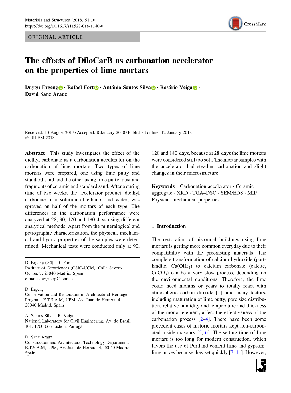 The Effects of Dilocarb As Carbonation Accelerator on the Properties of Lime Mortars