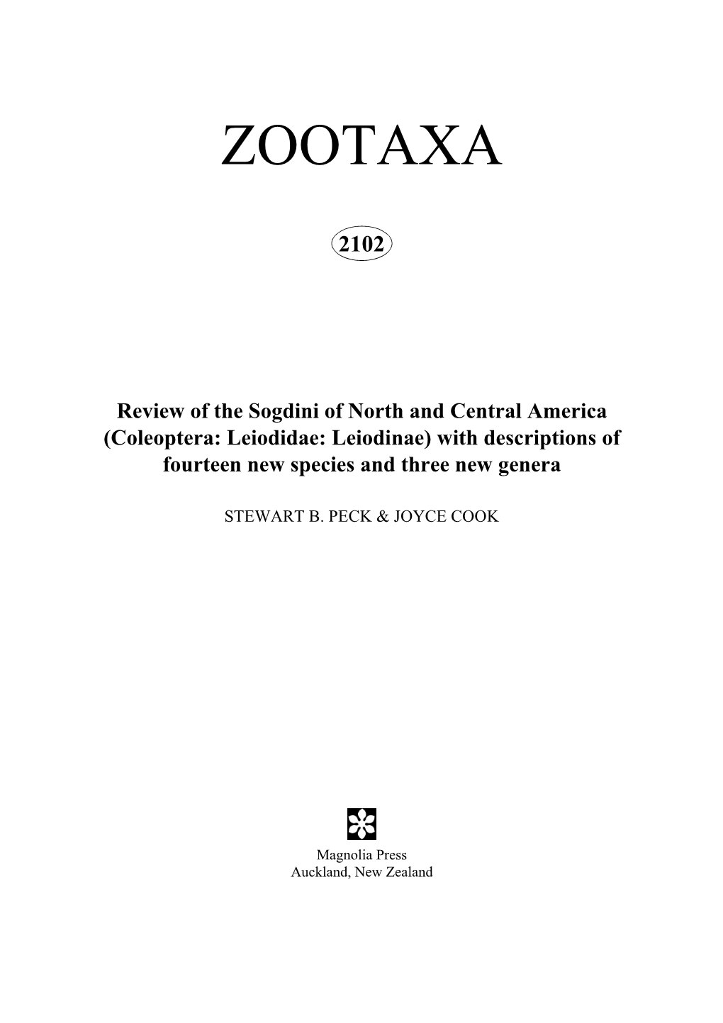 Zootaxa, Review of the Sogdini of North and Central America