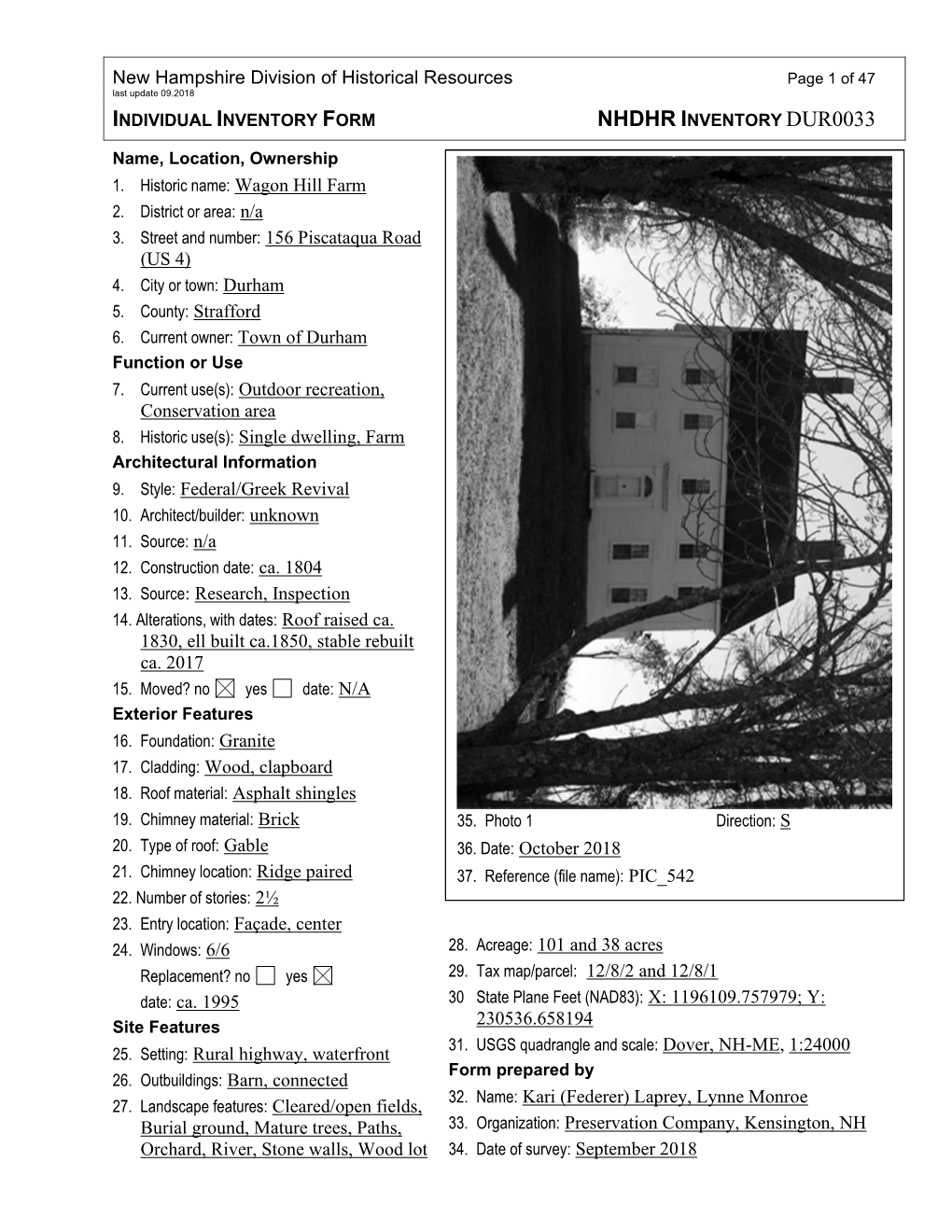 Wagon Hill Farm NHDHR Inventory October 2018