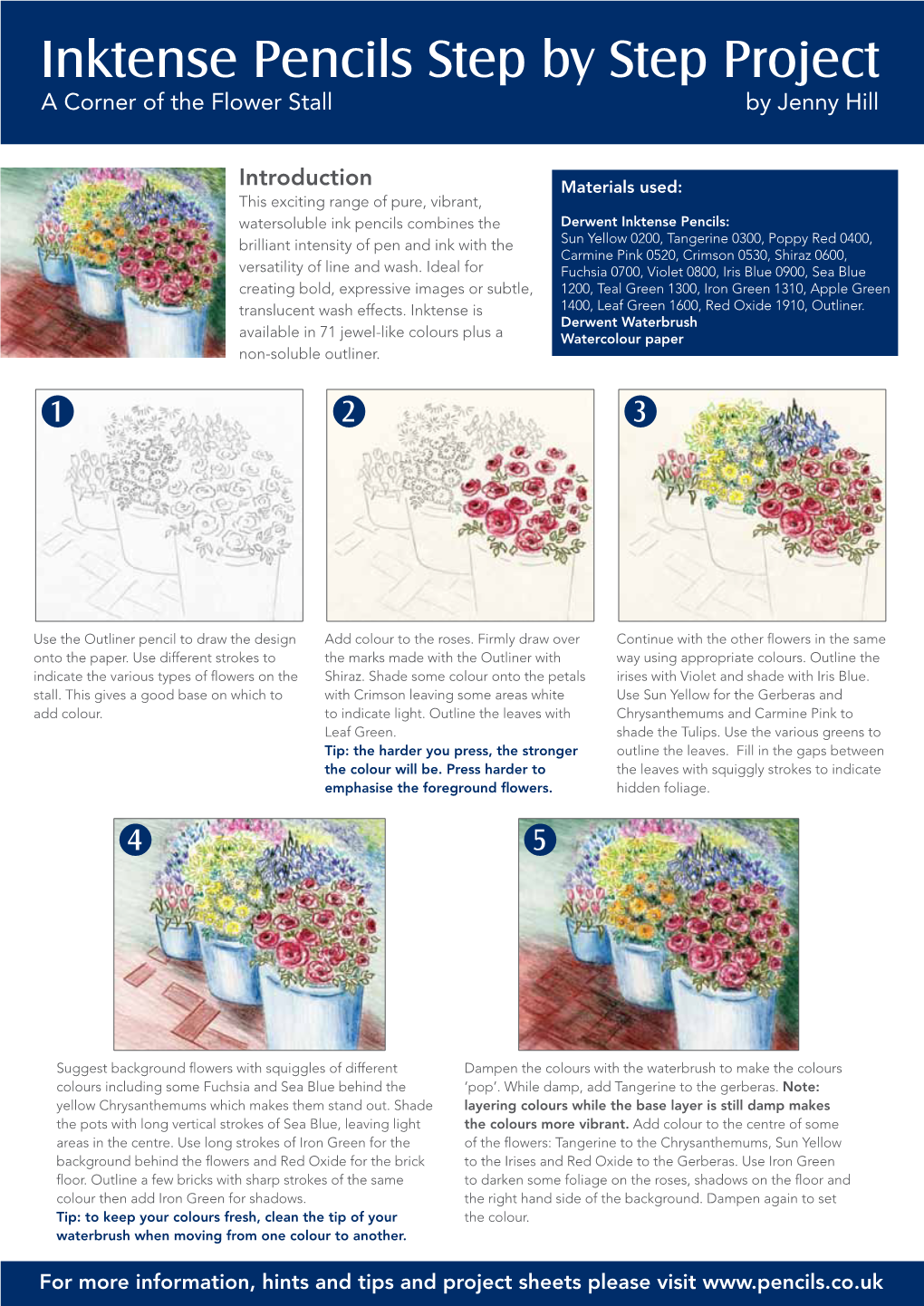 Inktense Pencils Step by Step Project a Corner of the Flower Stall by Jenny Hill