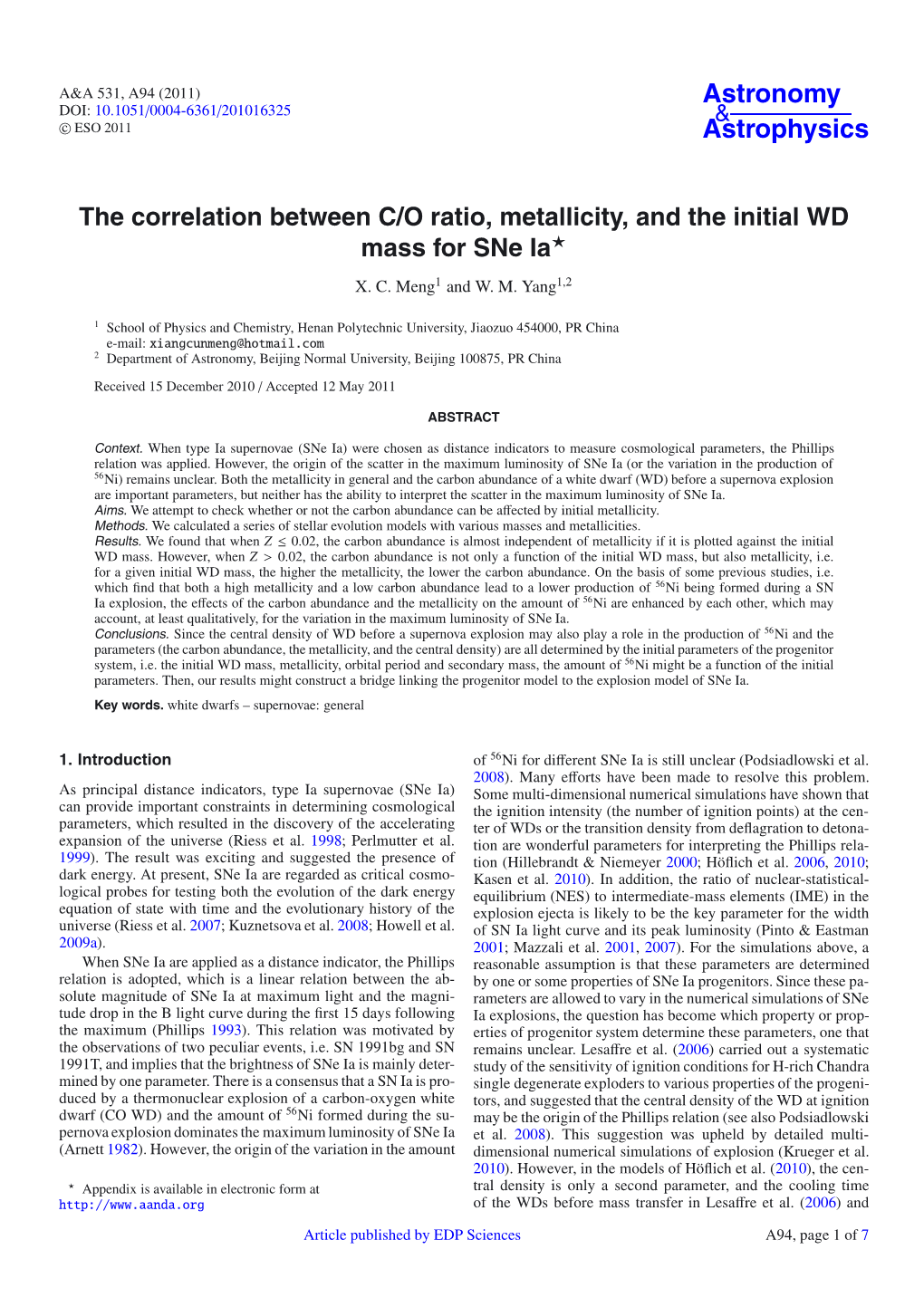 The Correlation Between C/O Ratio, Metallicity, and the Initial WD Mass for Sne Ia