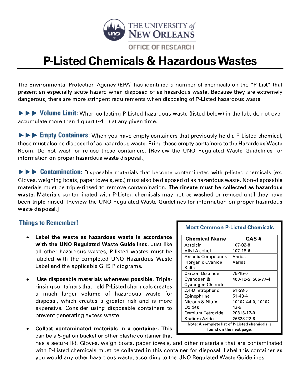 P-Listed Chemicals & Hazardous Wastes