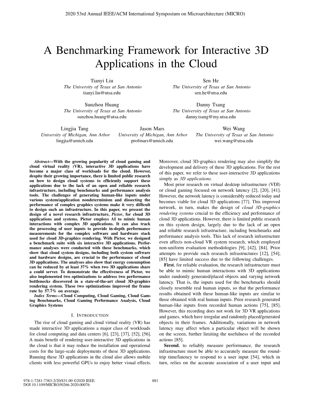 A Benchmarking Framework for Interactive 3D Applications in the Cloud