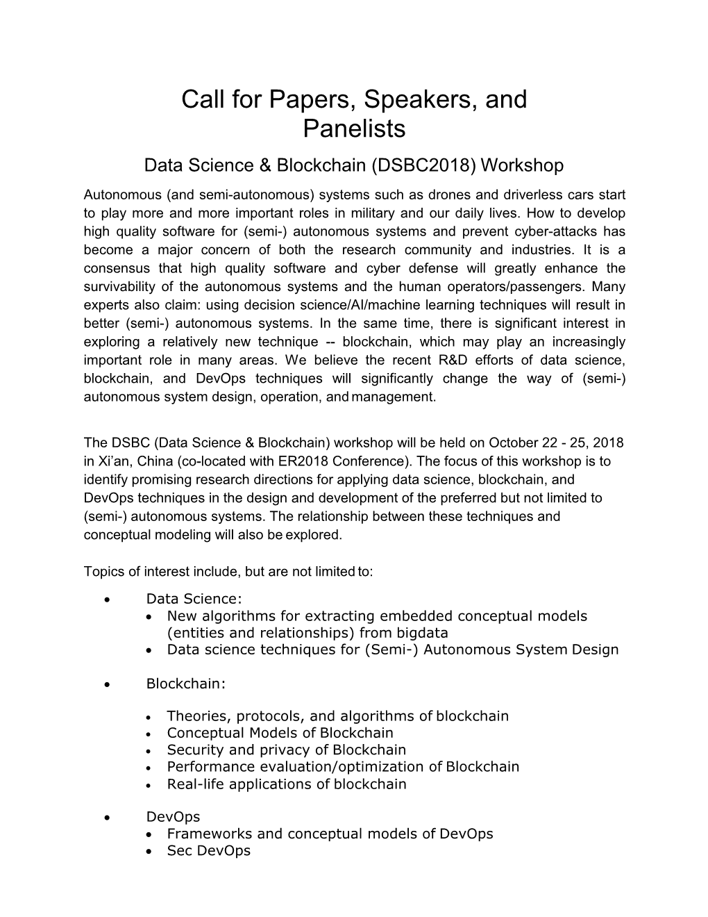 Call for Papers, Speakers, and Panelists