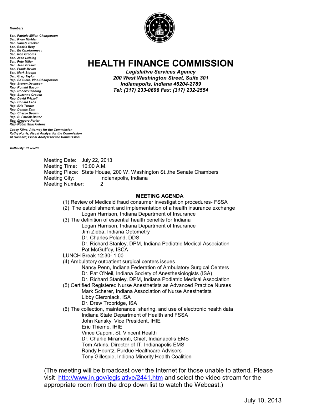 NT 7/22/2013 Health Finance Commission