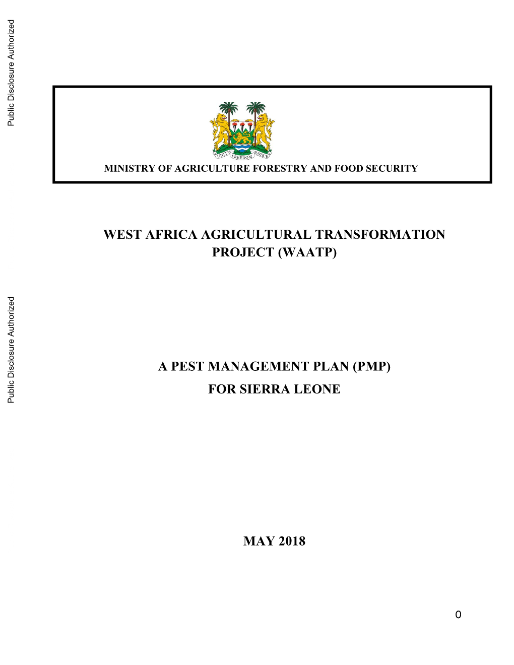 (Waatp) a Pest Management Plan (Pmp) for Sierra Leone May 2018