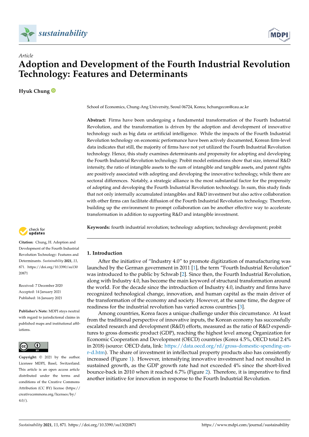 Adoption and Development of the Fourth Industrial Revolution Technology: Features and Determinants