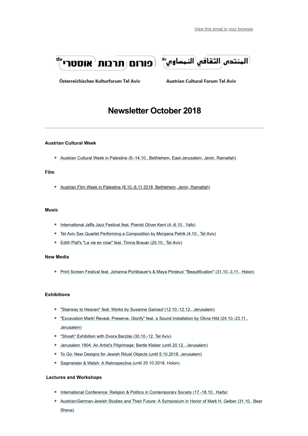 Newsletter October 2018