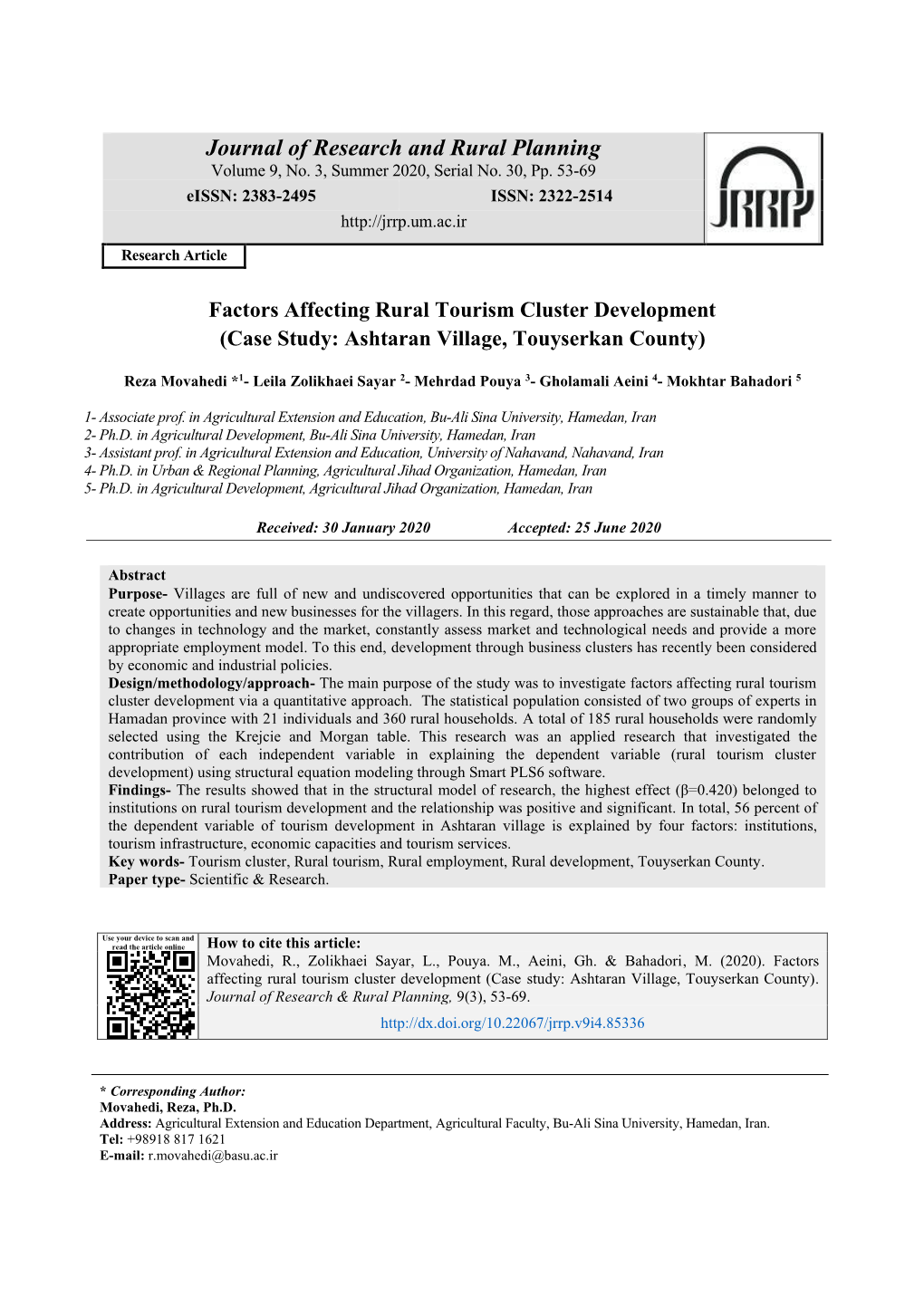 Journal of Research and Rural Planning Volume 9, No