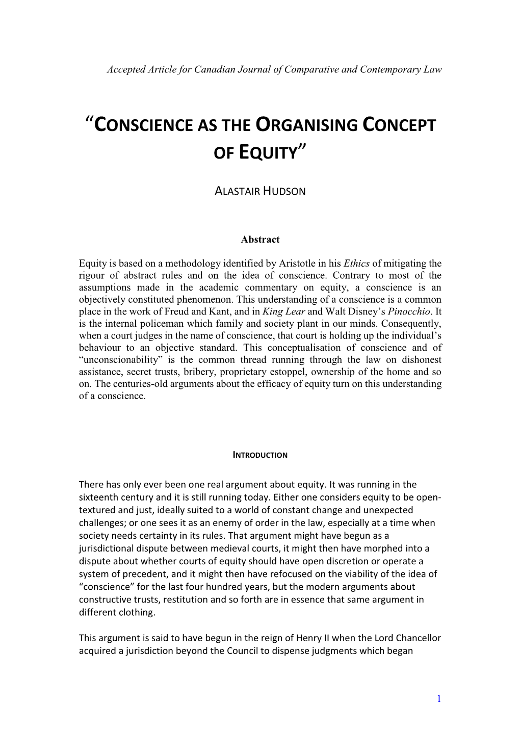 Conscience As the Organising Concept of Equity”