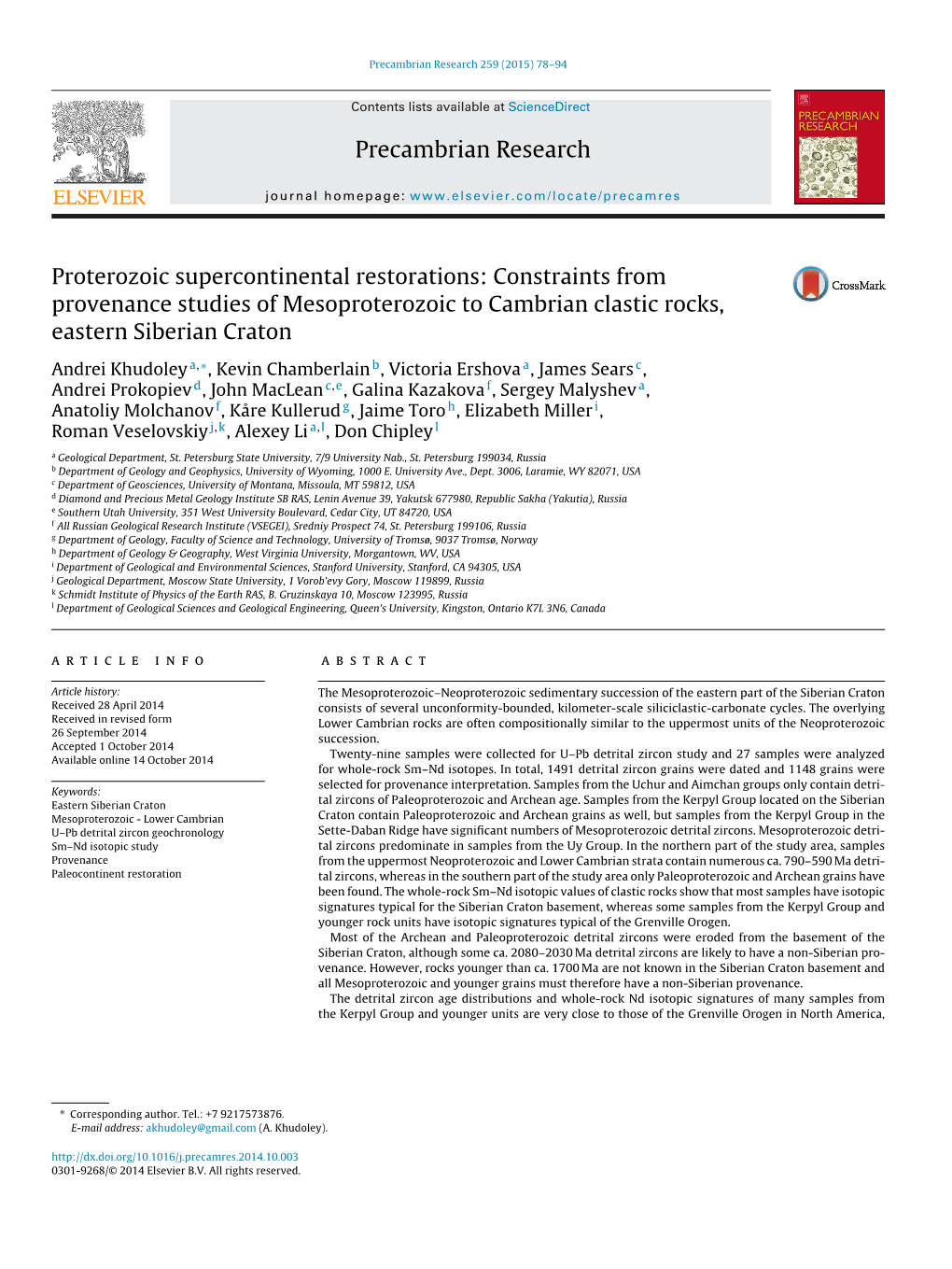 Constraints from Provenance Studies of Mesoproterozoic To