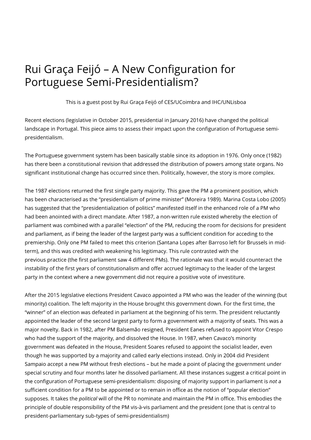 A New Con Guration for Portuguese Semi-Presidentialism?