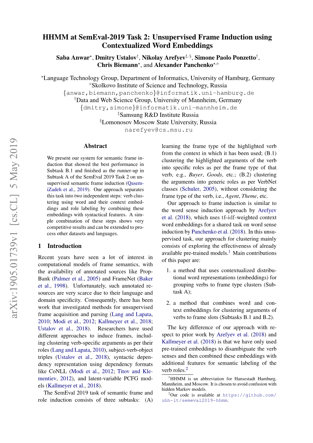 Arxiv:1905.01739V1 [Cs.CL] 5 May 2019 Verbs to Frame Slots (Subtasks B.1 and B.2)