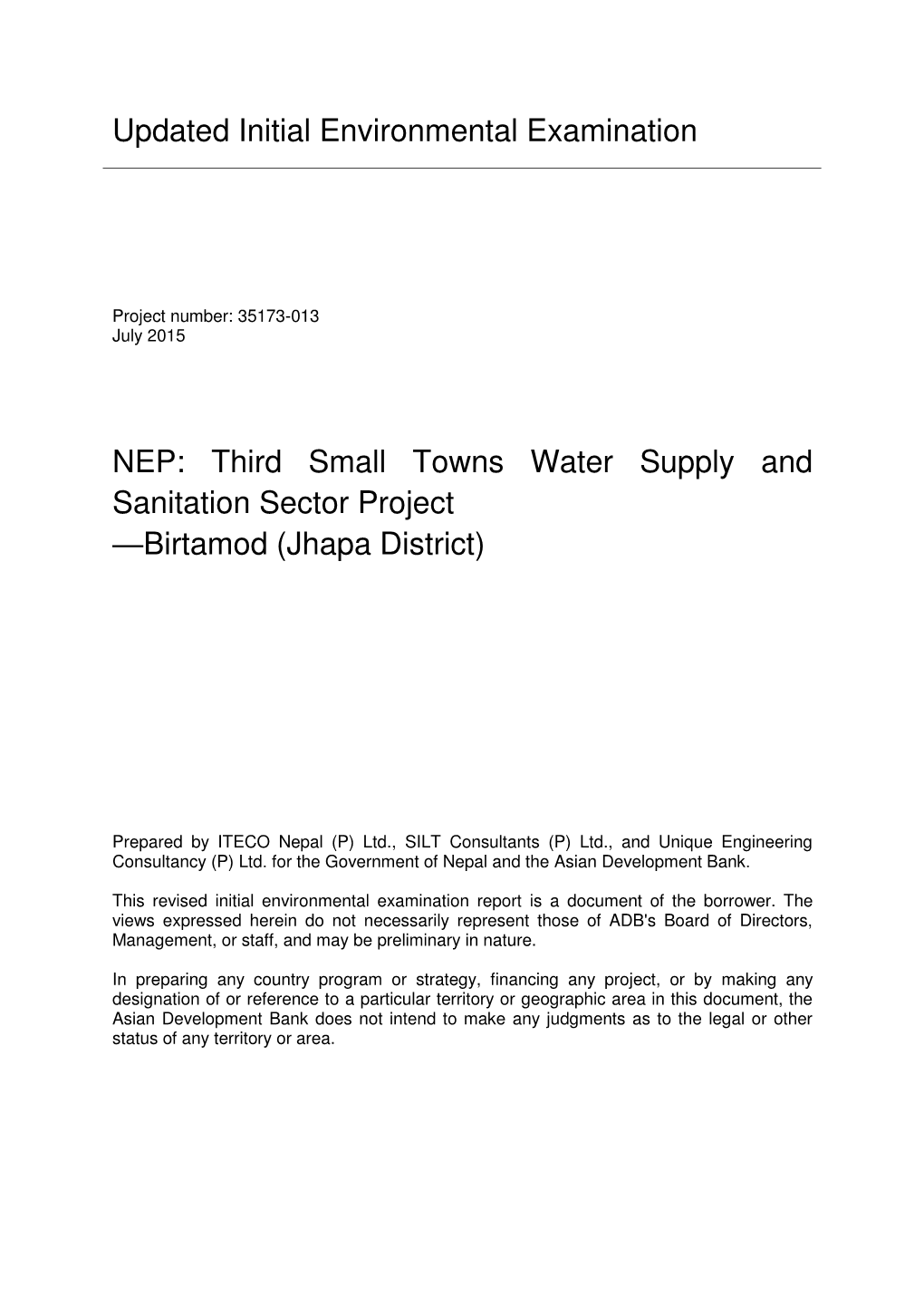 35173-013: Third Small Towns Water Supply and Sanitation Sector Projec