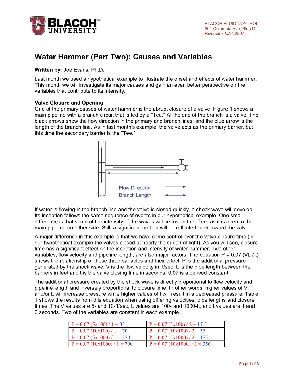 Water Hammer (Part Two): Causes and Variables