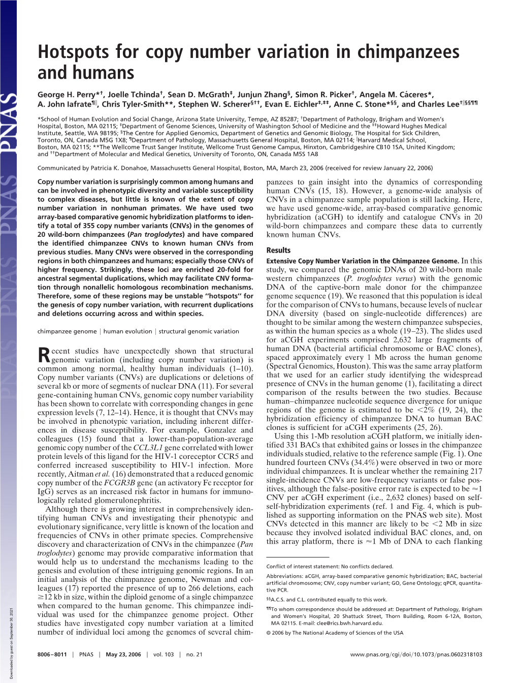 Hotspots for Copy Number Variation in Chimpanzees and Humans