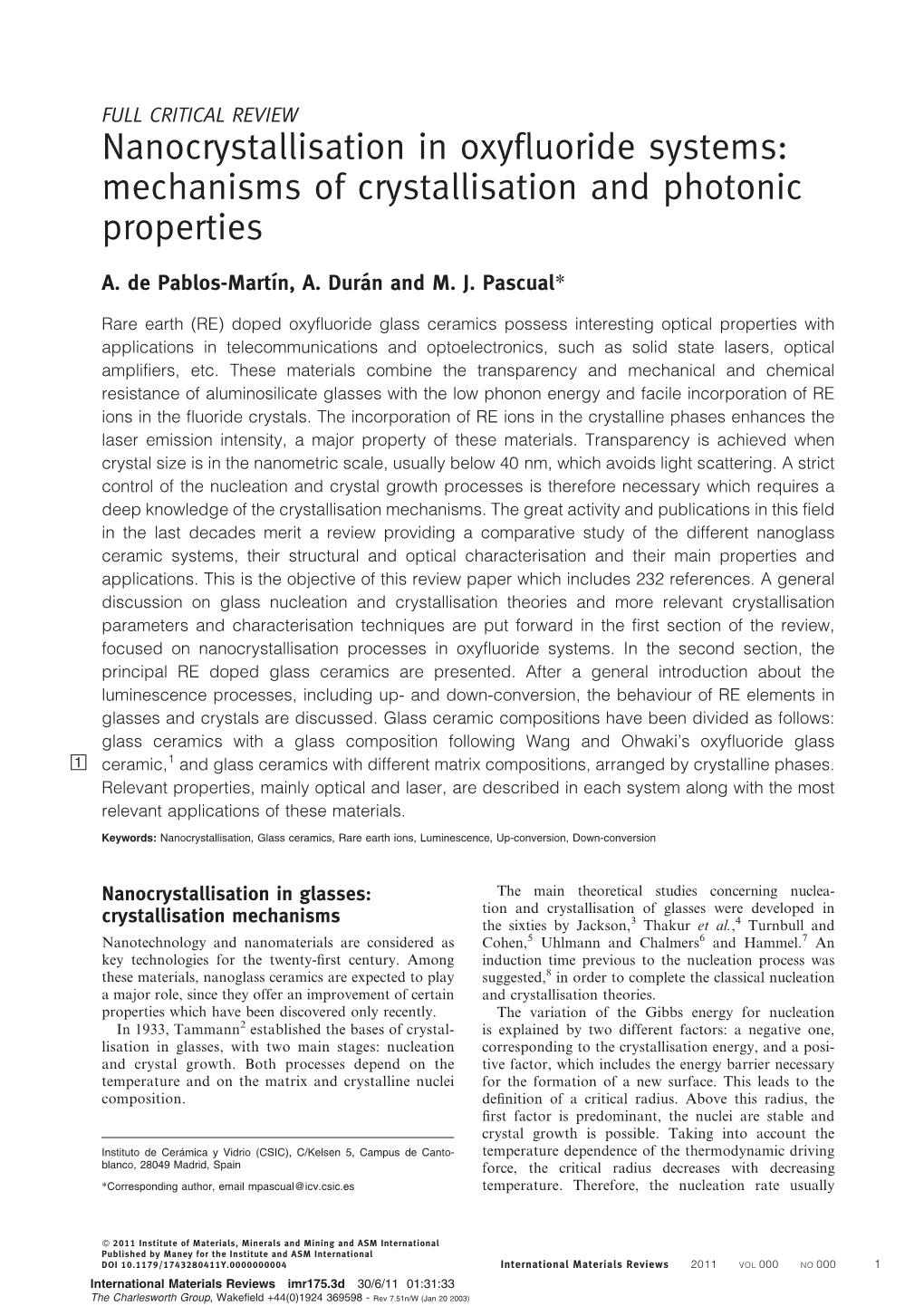 Nanocrystallisation in Oxyfluoride Systems: Mechanisms of Crystallisation and Photonic Properties