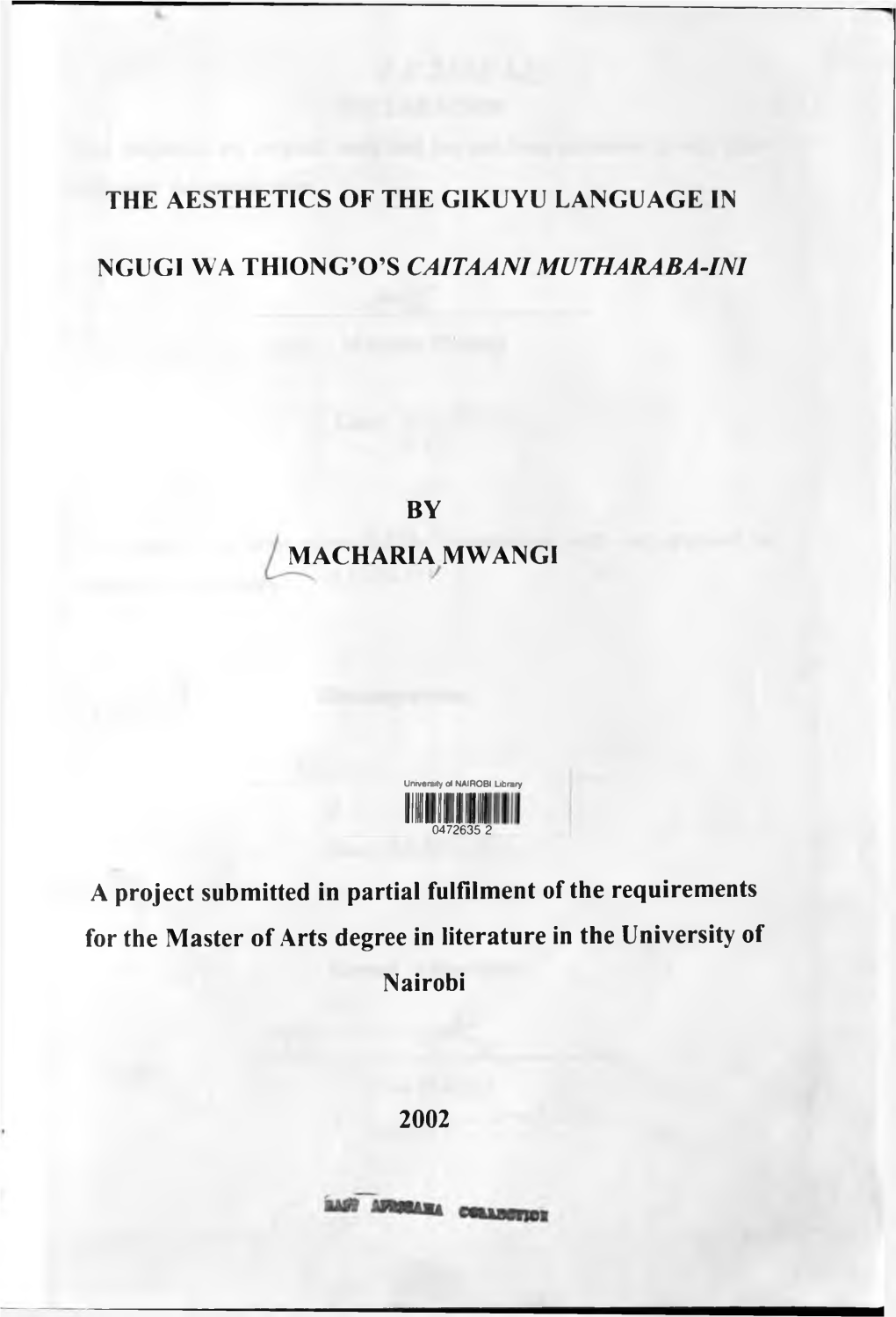 The Aesthetics of the Gikuyu Language in Ngugi Wa Thiong'o's