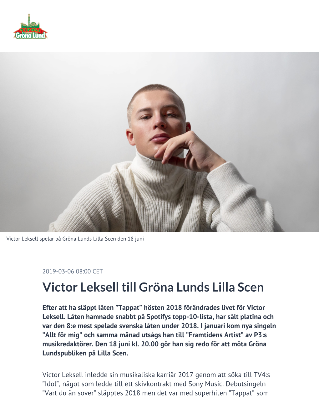 Victor Leksell Till Gröna Lunds Lilla Scen