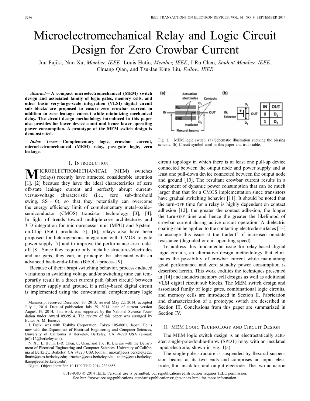 Microelectromechanical Relay and Logic Circuit Design for Zero