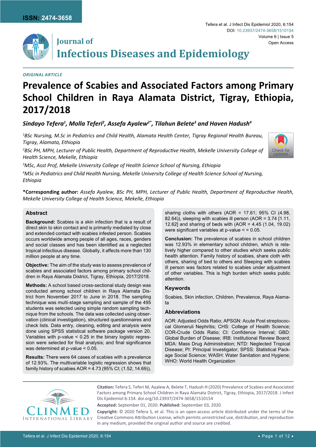 Prevalence of Scabies and Associated Factors Among Primary School