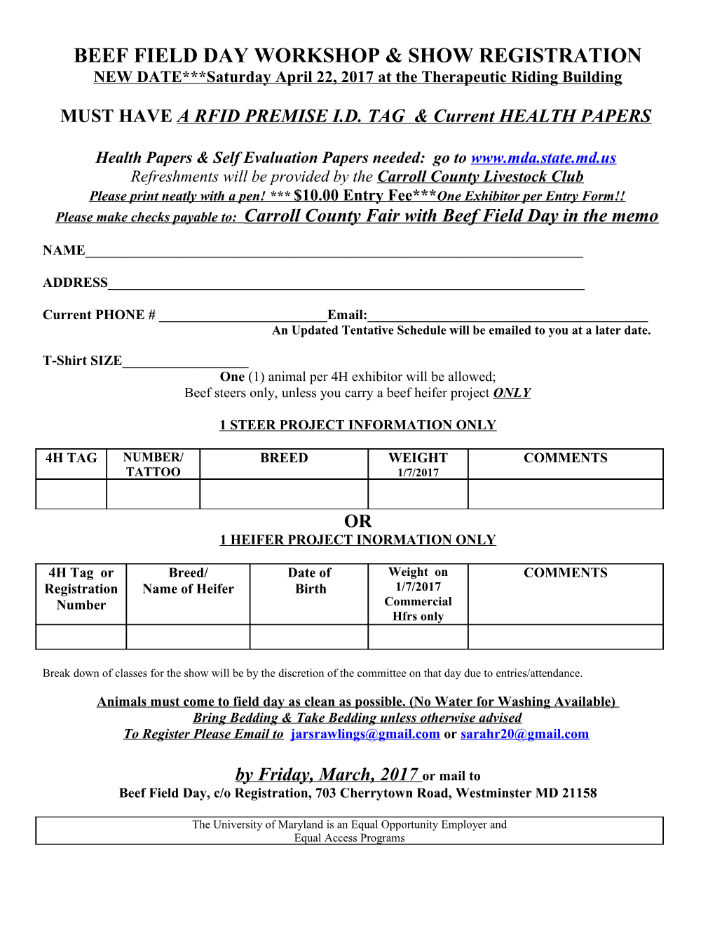 Beef Field Day Workshop Show Registration