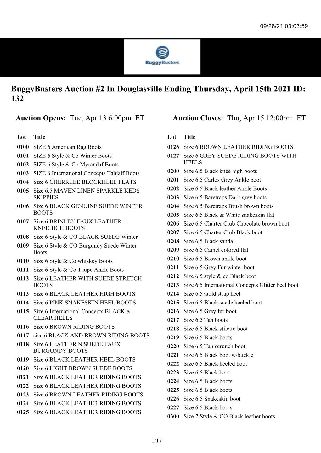 Buggybusters Auction #2 in Douglasville Ending Thursday, April 15Th 2021 ID: 132