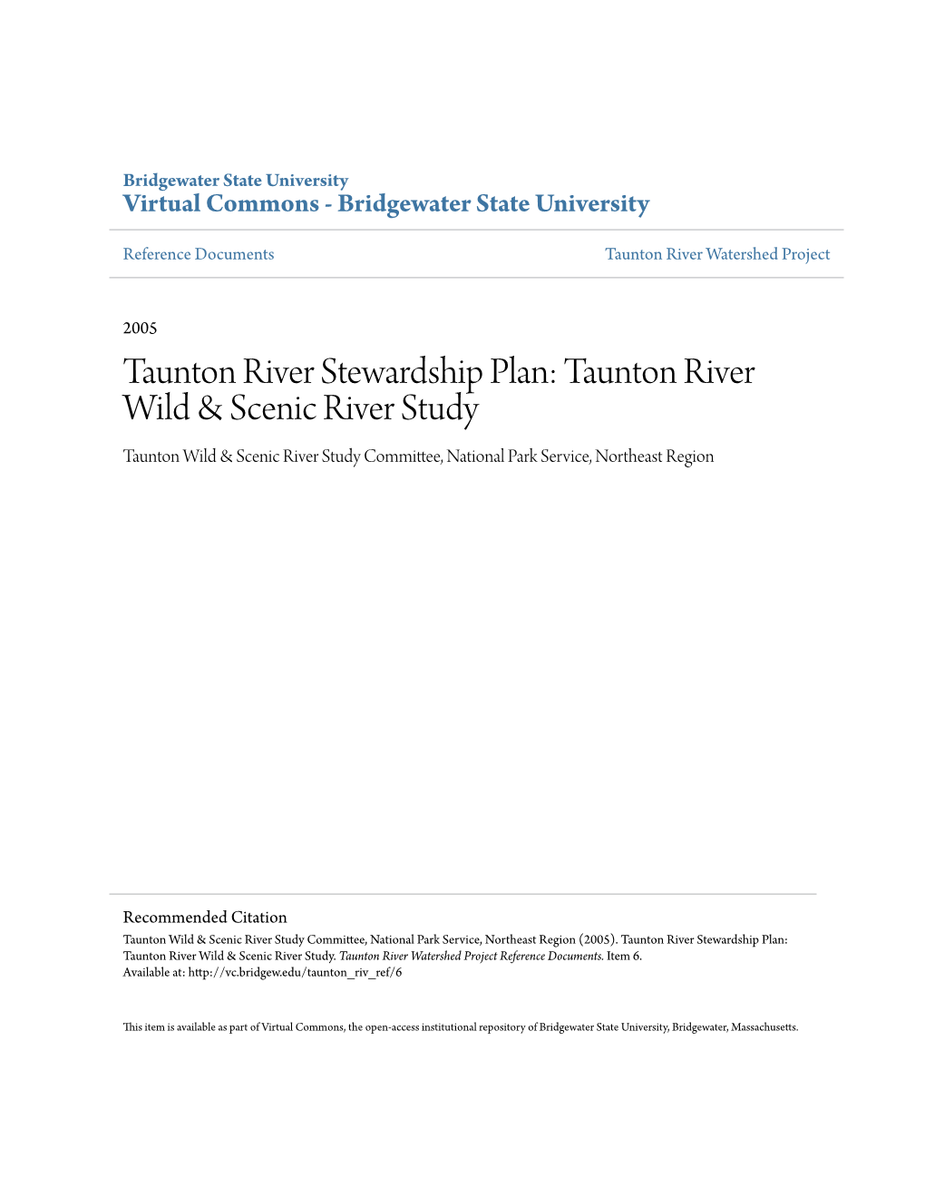 Taunton River Stewardship Plan